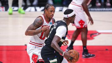 Chicago Bulls forward DeMar DeRozan (11) posts up against Milwaukee Bucks center Bobby Portis (9) during Game Four of the Eastern Conference First Round Playoffs between the Milwaukee  Bucks and the Chicago Bulls on April 24, 2022.