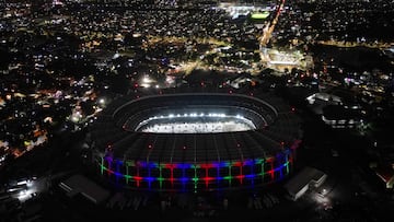 MEXICO CITY, MEXICO - OCTOBER 03: An aerial view of the Azteca Stadium during the launch of 'Trionda' the FIFA World Cup 2026 official match ball, in Mexico City, Mexico on October 03, 2025. (Photo by Daniel Cardenas/Anadolu via Getty Images)