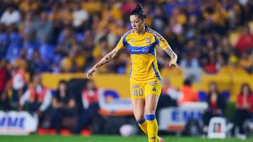 Jennifer Hermoso of Tigres during the Quarterfinal second leg match between Tigres UANL and Pumas UNAM as part of the Liga BBVA MX Femenil, Torneo Apertura 2024 at Universitario Stadium on November 11, 2024 in Monterrey, Nuevo Leon, Mexico.