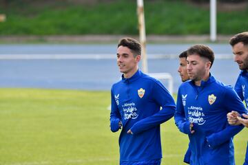 Arribas y Embarba, durante un entrenamiento con el Almería.