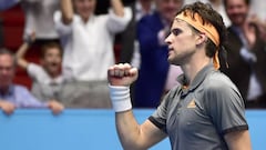 Austria&#039;s Dominic Thiem reacts during the final match against Argentina&#039;s Diego Schwartzman (not in picture) at the ATP Tour tennis tournament in Vienna, Austria, October 27, 2019. (Photo by HANS PUNZ / APA / AFP) / Austria OUT