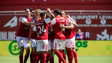 Celebración de uno de los goles ante el Mérida.