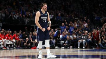 DALLAS, TEXAS - FEBRUARY 12: Luka Doncic #77 of the Dallas Mavericks reacts during play against the Sacramento Kings in the second half at American Airlines Center on February 12, 2020 in Dallas, Texas. NOTE TO USER: User expressly acknowledges and agrees that, by downloading and or using this photograph, User is consenting to the terms and conditions of the Getty Images License Agreement. Ronald Martinez/Getty Images/AFP
== FOR NEWSPAPERS, INTERNET, TELCOS & TELEVISION USE ONLY ==