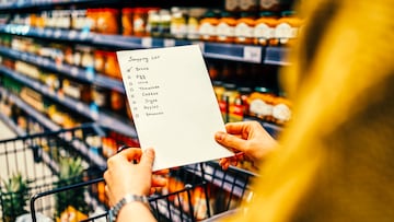 Shopping list in hand of woman in grocery store