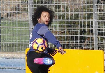 Marcelo durante un entrenamiento con el Real Madrid.