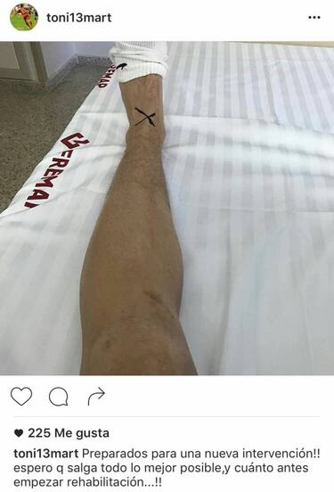 Toño, operado con éxito del cruzado de su rodilla izquierda