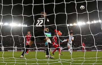 Soccer Football - FIFA Club World Cup - CF Pachuca vs Wydad AC - Zayed Sports City Stadium, Abu Dhabi, United Arab Emirates - December 9, 2017   Pachuca's Victor Guzman scores their first goal    REUTERS/Matthew Childs