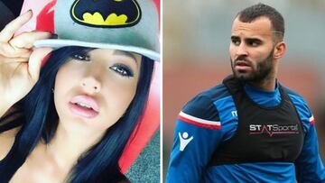 Imágenes de la expretendienta canaria de MYHYV Aurah Ruiz con una gorra de batman y del futbolista Jesé Rodríguez en un entrenamiento con el Stoke City