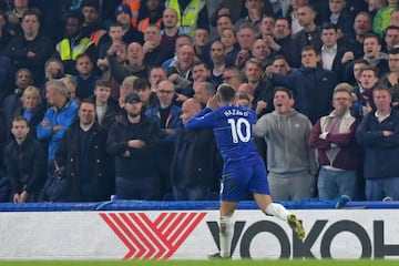 Chelsea's Eden Hazard celebrates his strike against West Ham.