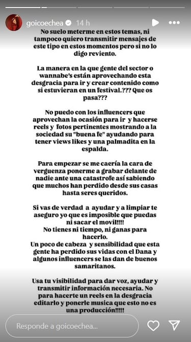 Jessica Goicoechea arremete contra los ‘influencers’ que se aprovechan de la DANA