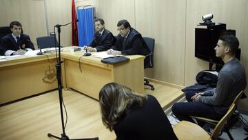 El futbolista del Atlético de Madrid Lucas Hernández, durante el juicio que investiga el incidente que protagonizó junto a su novia