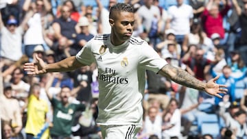 Mariano celebra su &uacute;ltimo gol en partido oficial con el Real Madrid, en mayo de 2019 contra el Villarreal.