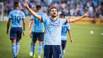 David Villa celebra un gol.