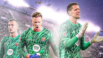 Montaje con los tres porteros del Barça: Iñaki Peña, Ter Stegen y Szczesny.