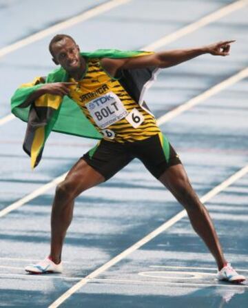 Usain Bolt después de ganar los 100m en el Campeonato Mundial de la IAAF 2013 en el estadio Luzhniki de Moscú el 11 de agosto de 2013.