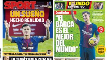 Portadas de los diarios Sport y Mundo Deportivo del d&iacute;a 9 de enero de 2018.