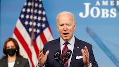 FILE PHOTO: U.S. President Joe Biden speaks about jobs and the economy at the White House in Washington, U.S., April 7, 2021. REUTERS/Kevin Lamarque/File Photo