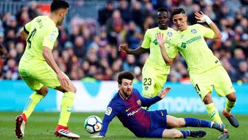 Messi, por los suelos ante el Getafe.