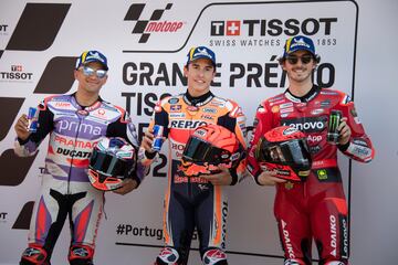 Jorge Martín, Marc Márquez y Francesco Bagnaia, los 3 más rápidos en la clasificación para formar la primera línea tanto en la carrera al sprint del sábado, como en la carrera del domingo.