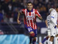 Julio Cesar Dominguez celebrates goal 1-0 of Atletico San Luis during the Quarterfinals first leg match between Atletico San Luis vs Rayados de Monterrey as part of Torneo Apertura 2023 Liga BBVA MX, at Alfonso Lastras Stadium, November 29, 2023, in San Luis Potosi, Mexico.