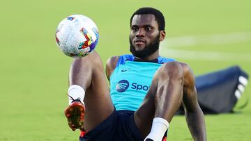 FORT LAUDERDALE, FLORIDA - JULY 18: Franck Kessie of FC Barcelona participates in a training session ahead of the friendly game against Inter Miami CF at DRV PNK Stadium on July 18, 2022 in Fort Lauderdale, Florida.   Michael Reaves/Getty Images/AFP
== FOR NEWSPAPERS, INTERNET, TELCOS & TELEVISION USE ONLY ==