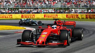 Vettel (Ferrari SF90) y Hamilton (Mercedes W10). Canadá, F1 2019.