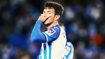 Martín Zubimendi, jugador de la Real Sociedad, durante un partido.