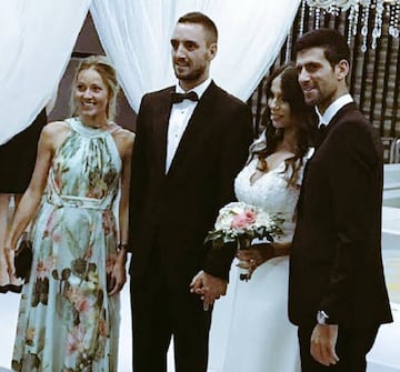 Jelena, Troicki, Aleksandra y Djokovic.