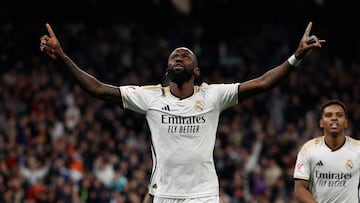 Soccer Football - Real Madrid v RCD Mallorca - Santiago Bernabeu, Madrid, Spain - January 3, 2024 Real Madrid's Antonio Rudiger celebrates scoring their first goal REUTERS/Juan Medina