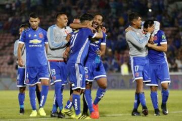 Futbol, Universidad de Chile vs Union Espaola
Sptima fecha, campeonato de Clausura 2016/17
Los jugadores de Universidad de Chile,, celebran la victoria contra Union Espaola durante el partido de primera division disputado en el estadio Nacional de Santiago, Chile.
19/03/2017

Javier Torres/Photosport