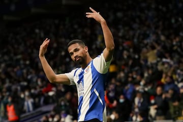 Yangel Herrera celebra un gol como jugador del RCD Espanyol.