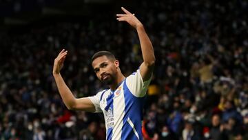 Yangel Herrera celebra un gol como jugador del RCD Espanyol.