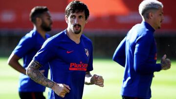 Savic, en una sesión del Atlético después del parón a causa del coronavirus.