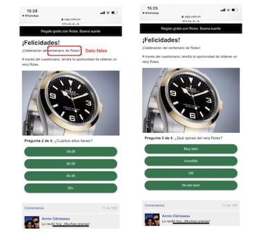 Nadie te va a regalar un reloj Rolex en WhatsApp: así es el último Phising viral