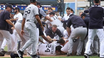 Miguel Cabrera se pelea con Austin Romine en pleno partido