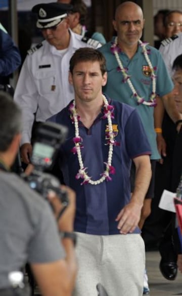 Leo Messi a su llegada a Bangkok.