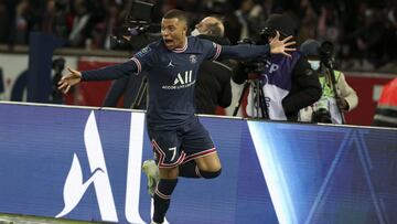 Kylian Mbappe of PSG celebrates his second goal during the French championship Ligue 1 football match between Paris Saint-Germain (PSG) and AS Saint-Etienne (ASSE) on February 26, 2022 at Parc des Princes stadium in Paris, France - Photo Jean Catuffe / DP