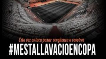 Cartel de la Curva Nord para pedir que Mestalla esté vacío en la vuelta de semifinales de Copa del Rey ante el F.C. Barcelona para protestar por la imagen del Valencia en los últimos partidos.