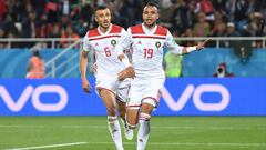 Youssef En Nesyri, celebrando su gol a Espa&ntilde;a.
