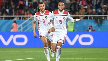 Youssef En Nesyri, celebrando su gol a Espa&ntilde;a.