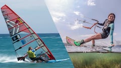 Bj&ouml;rn Dunkerbeck (Windsurf) y Gisela Pulido (Kitesurf) navegando como promoci&oacute;n del Red Bull Tarifa2, evento que enfrentar&aacute; a kitesurfistas y windsurfistas para ver qui&eacute;nes son m&aacute;s r&aacute;pidos.