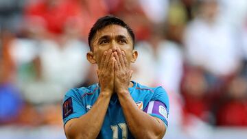 FILE PHOTO: Soccer Football - AFC Asian Cup - Group B - Syria v India - Al Bayt Stadium, Al Khor, Qatar - January 23, 2024 India's Sunil Chhetri reacts REUTERS/Ibraheem Al Omari/File Photo