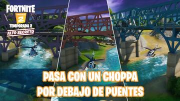 Fortnite Cap&iacute;tulo 2 - Temporada 2 | Desaf&iacute;o de Aventura de Skye: vuela con un Choppa bajo el Puente de Acero P&uacute;rpura, Rojo y Azul