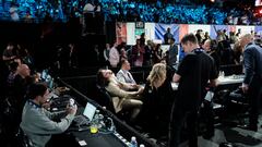 Basketball player Jaime Jaquez Jr. (C) waits for his name to be called during the 2023 NBA Draft, in the Brooklyn borough of New York, New York,