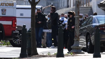 Police and first responders are seen near the US Capitol on April 2, 2021, after a vehicle drove into US Capitol police officers in Washington, DC.