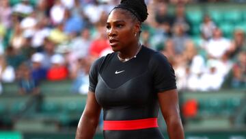 PARIS, FRANCE - MAY 31: Serena Williams of The United States looks on during the ladies singles second round match against Ashleigh Barty of Ausralia during day five of the 2018 French Open at Roland Garros on May 31, 2018 in Paris, France. (Photo by Cameron Spencer/Getty Images)