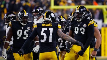 PITTSBURGH, PENNSYLVANIA - JANUARY 04: Esezi Otomewo #93 of the Pittsburgh Steelers reacts during the fourth quarter against the Baltimore Ravens at Acrisure Stadium on January 04, 2026 in Pittsburgh, Pennsylvania. Justin K. Aller/Getty Images/AFP (Photo by Justin K. Aller / GETTY IMAGES NORTH AMERICA / Getty Images via AFP)
