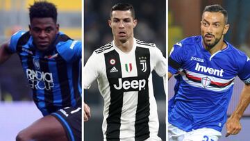Duván Zapata (Atalanta), Cristiano Ronaldo (Juventus) y Fabio Quagliarella (Sampdoria), máximos goleadores de la Serie A.
