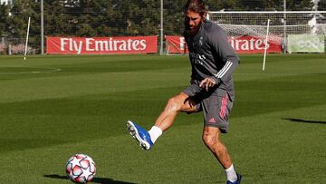 Sergio Ramos, durante el entrenamiento.