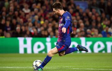 Leo Messi during the match between FC Barcelona vs Roma AS , corresponding to the first leg of the 1/4 final of the UEFA Champions League, played in the Camp Nou Stadium, on 04th April 2018, in Barcelona, Spain.